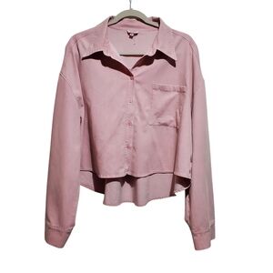 LFD Pink Cropped High Low Button-Down Shambray Shirt Size L